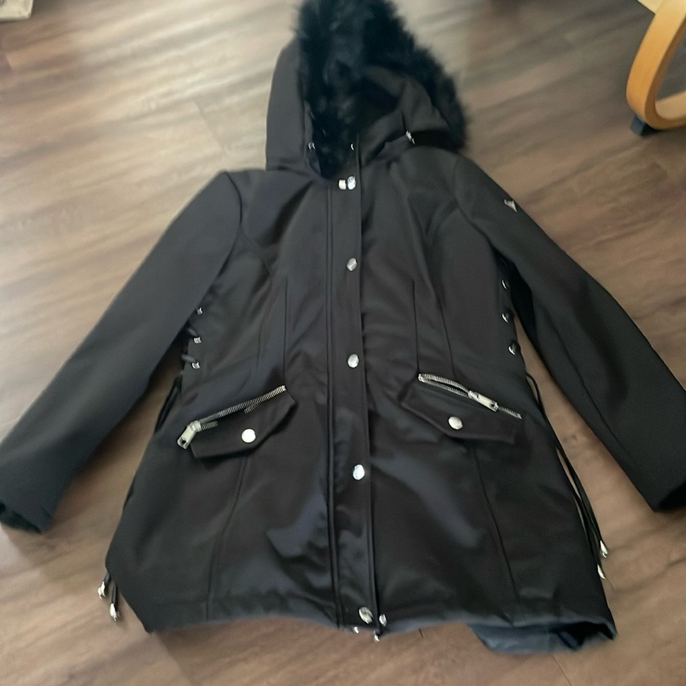 Guess Hooded Belted Raincoat Size Extra Large